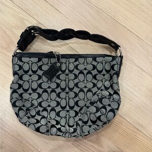 Coach Black and Gray Monogramed Patterned Shoulder Bag - braided leather strap